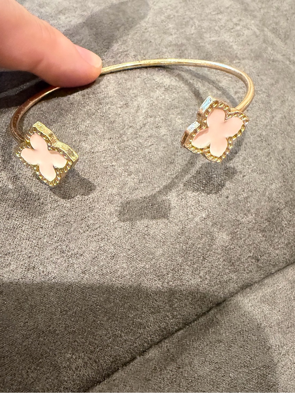 Gold Tone Pink Clover Cuff Bracelet